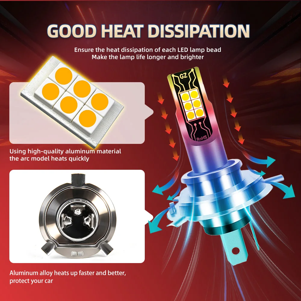 H4 LED 헤드라이트 9003 HB2 플러그 앤 플레이 무선 30000LM 고휘도 앰플 H4 LED 라이트 상향등/하향등 3000K 옐로우 안개등