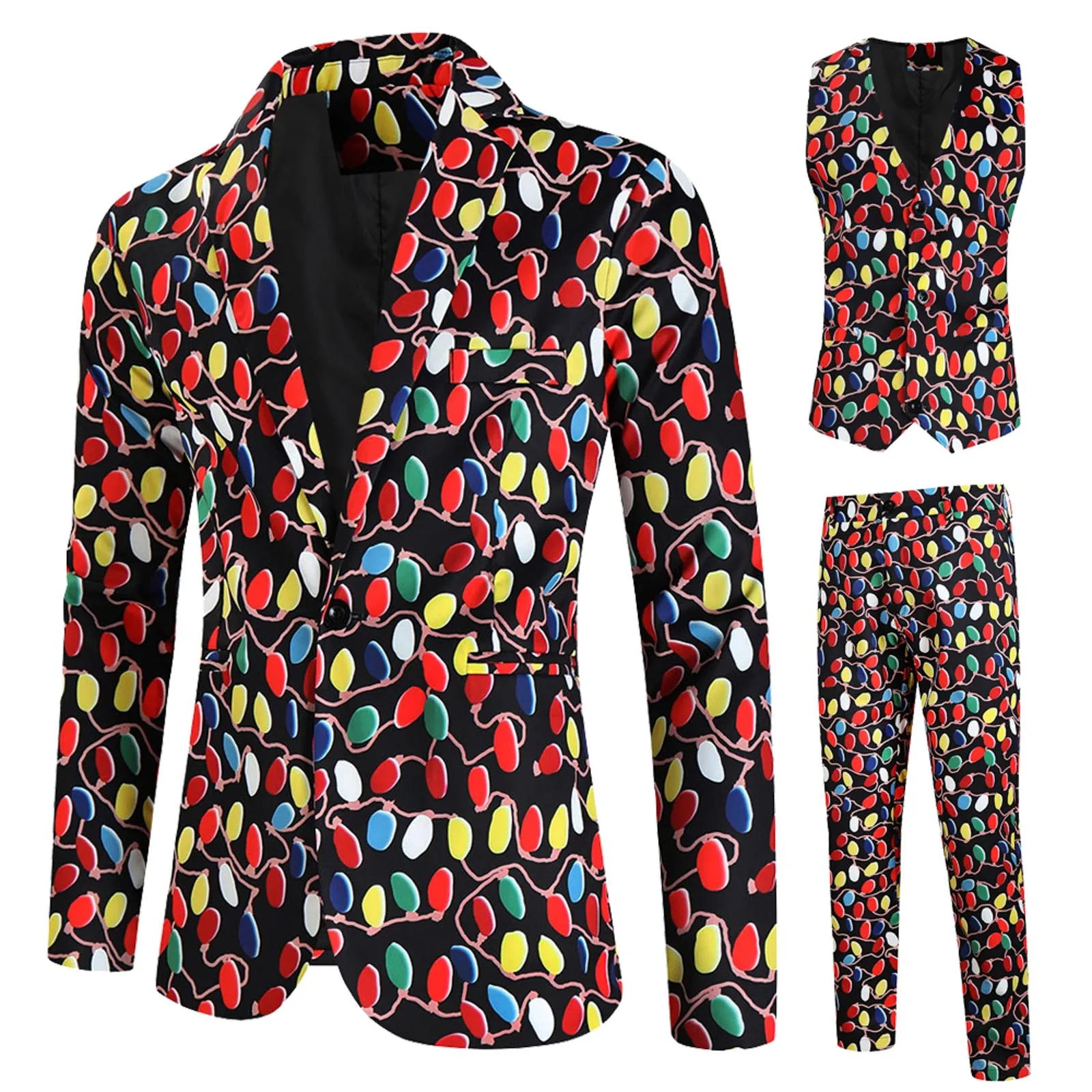 2023 Autumn Winter Mens Blazer Coat Christmas Day Four Seasons Digital Printing Suit Vest Trousers Suit Christmas 3 Piece Suit