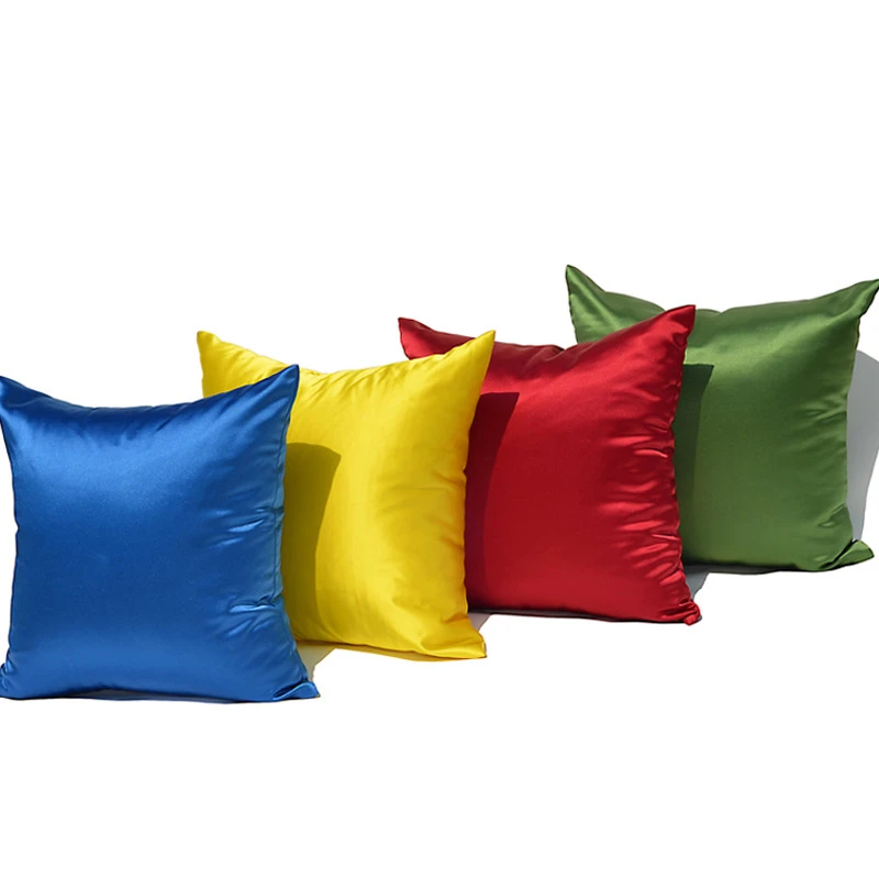 Federa solida in raso di poliestere a buon mercato brillante semplice colore della caramella cuscini lisci divano divano cuscini copricuscino decorazione della casa