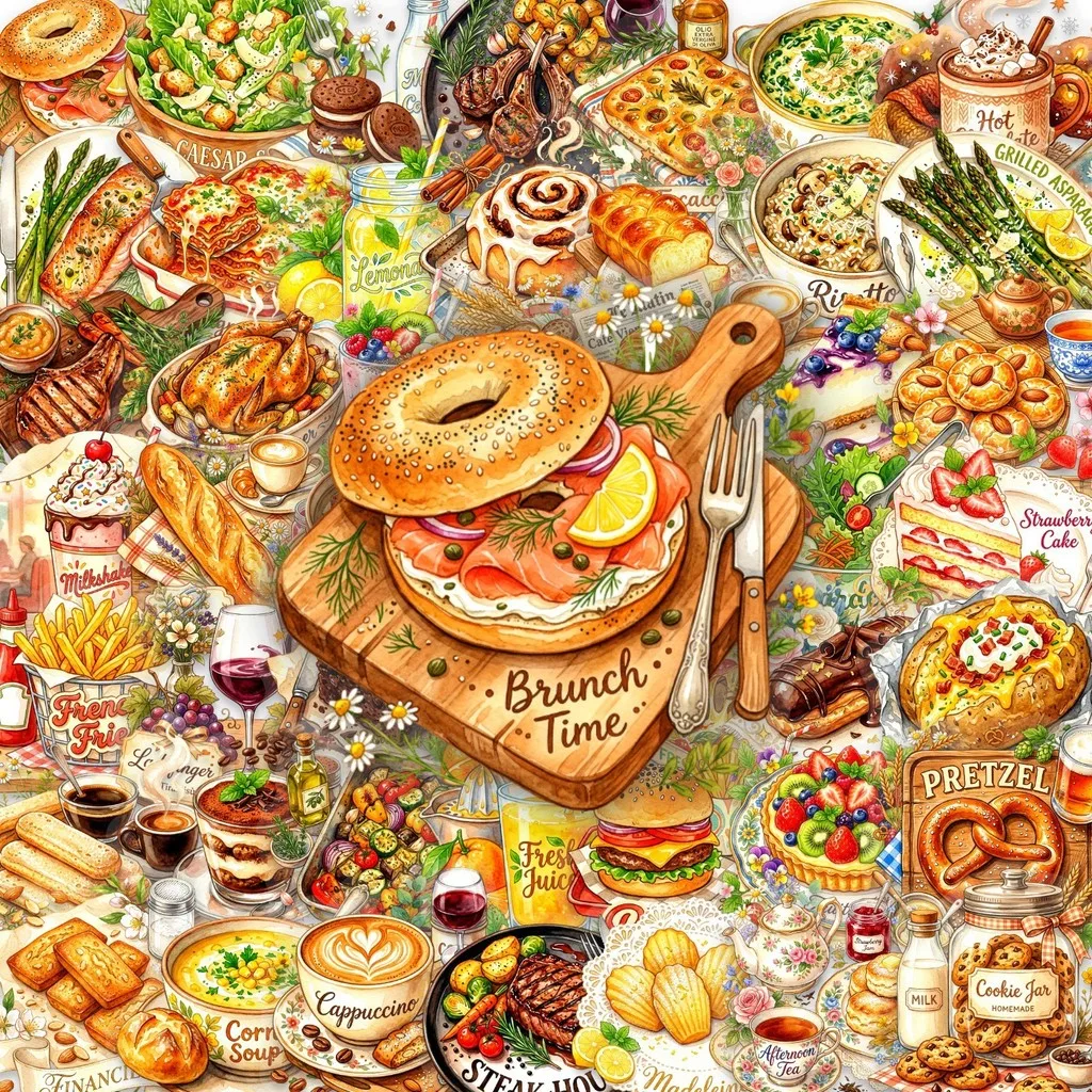 50Pcs 음식 일러스트레이션 PET 스티커 스낵 빵 디저트 패턴 일상 DIY 장식을위한 방수 투명 데칼 AnimeWorlds Store