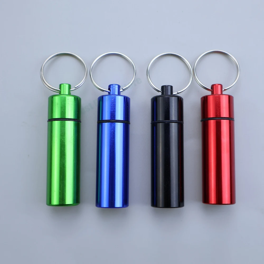 1Pce Color Outdoor Waterproof Aluminum Alloy Mini Pill Bottle Keychain Portable Pill Storage Container
