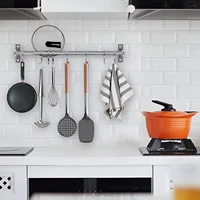 Storage Tool Holder Kitchen Stainless Steel Bathroom Bar Ladles, Pan, Cups, Umbrellas, with 7 Hooks Furniture Binary Wall 2