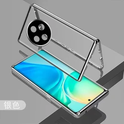 360 Full Coverage Double - Sided Magnetic Metal Case with Tempered Glass Protection - Oppo Reno 12FS (Silver)