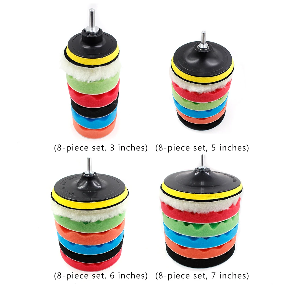 8Pcs/Set Polishing Pad Sponge Buffing Waxing Pad 3/5/6/7 Inch Polish Buffer Drill Wheel for Car Polisher Drill Adapter