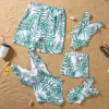 New Family Matching Outfits Leaf Printed Matching Swimsuit Family Look Floral Full Print Multi-color One-piece Matching Swimwear 6