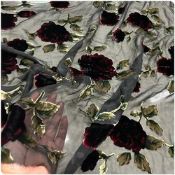 Hollow Artificial Silk Bottom Cloth Cotton Burnt Out Mulberry Silk Velvet Fabric Cheongsam Dress Shirt Short Sleeve Clothing
