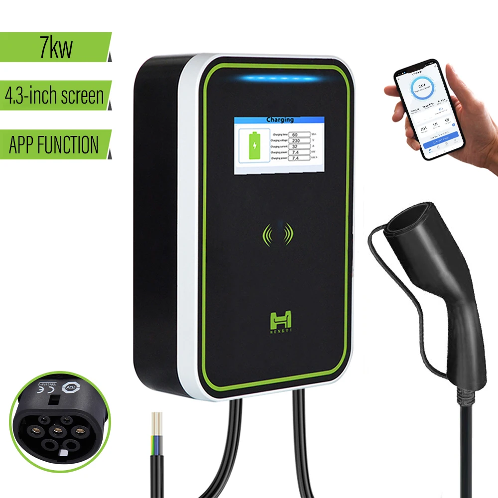 

EV Charger Type 2 APP Wifi Control 7KW 32A 1 Phase Electric Vehicle Car Charging Station EVSE Wallbox with Cable 5m IEC 62196-2