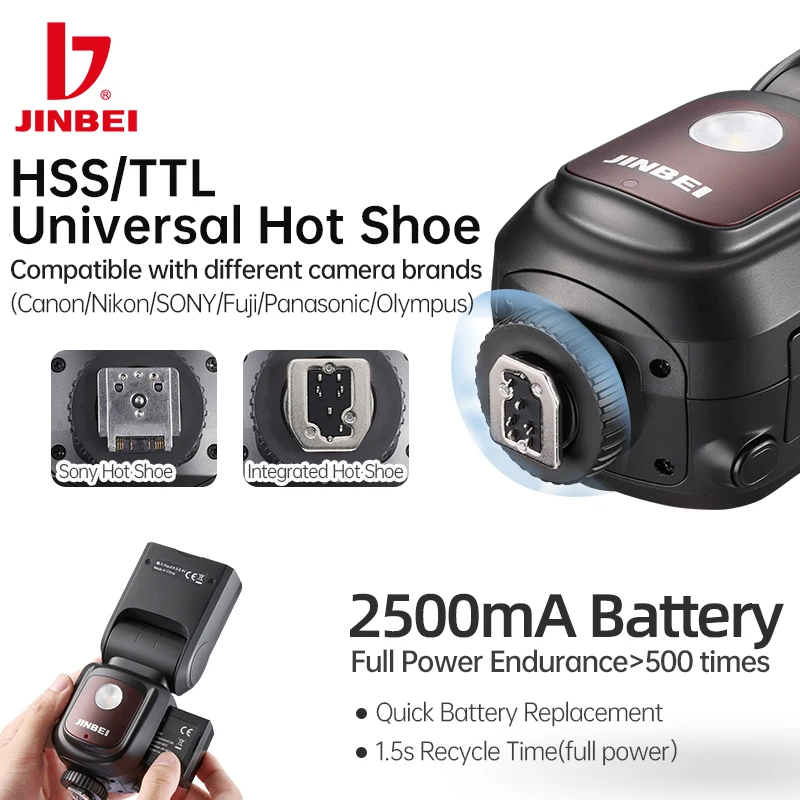 JINBEI HI900 TTL HSS Speedlite Camera Flash Speedlight Universal Hot Shoe for Canon Sony Nikon Fuji Olympus Cameras 2