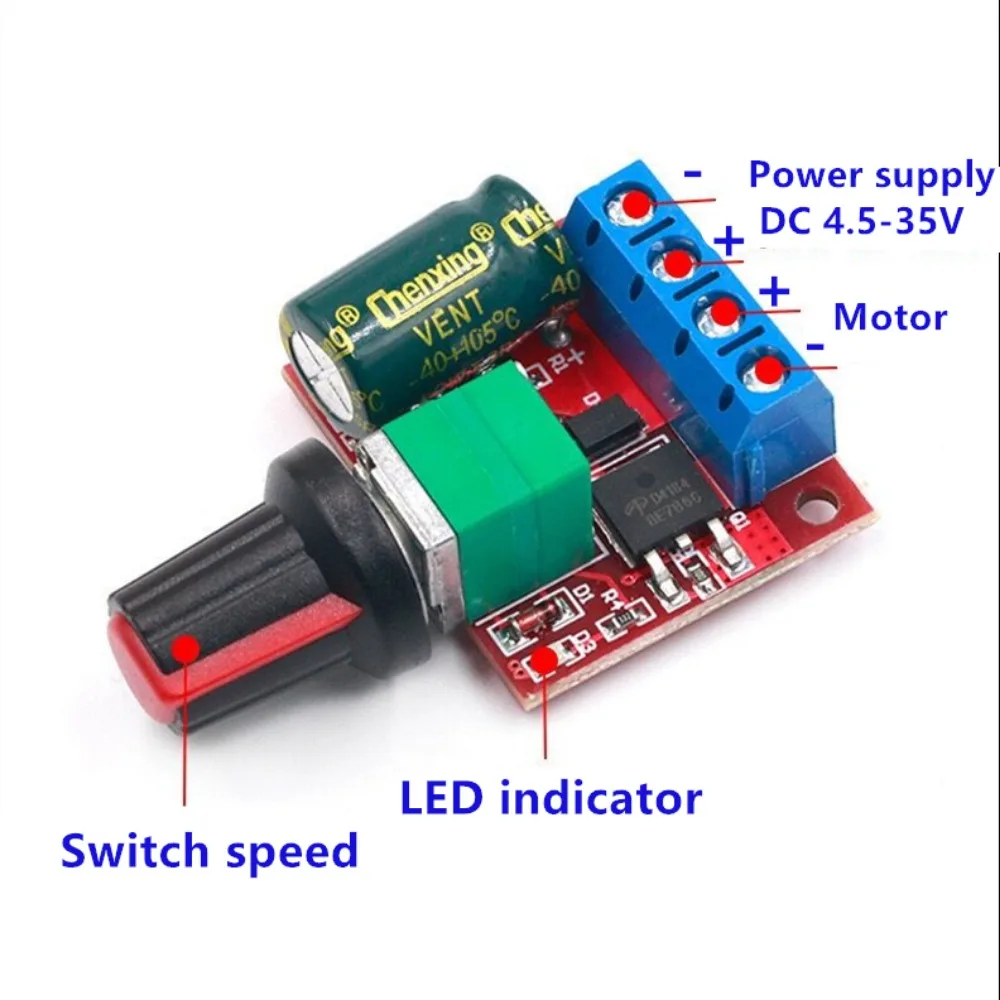 PWM Drehzahlregler-Modul – 5 A, 90 W, 4,5–35 V DC – Einstellbar, Mit Poti – Für Motoren Und LED-Dimmer