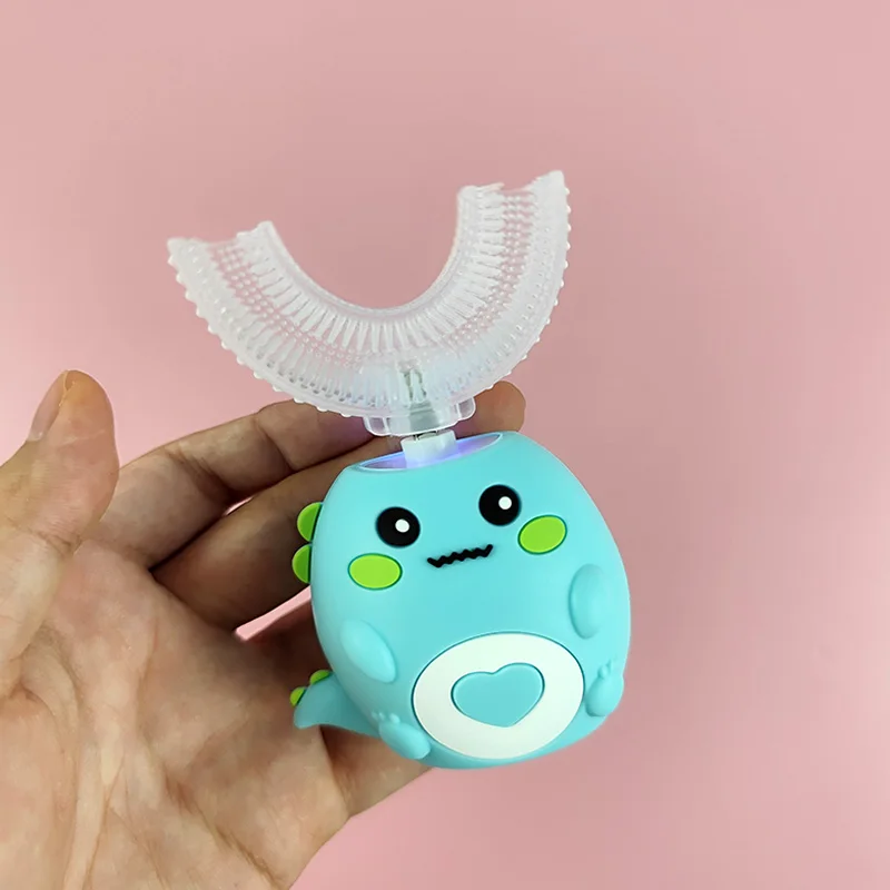 방수 세척 가능 초음파 U자형 구강 청소 도구, USB 충전식 어린이 치아 미백 전동 칫솔