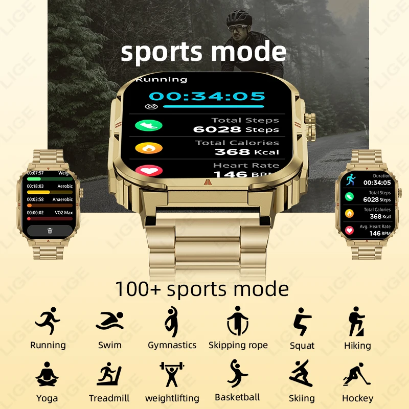 LIGE New Sports Smart Watch 2.01" HD Make Answer Call Voice Assistant Flashlight Outdoor 370mAh Battery Smartwatch For Men Women
