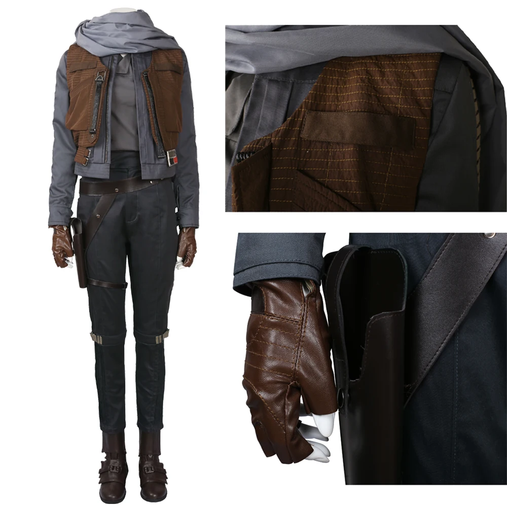 RogueOneCostumeJynErsoHalloweenCarnivalFemaleSoldierOutfitWithScarfAdultHero