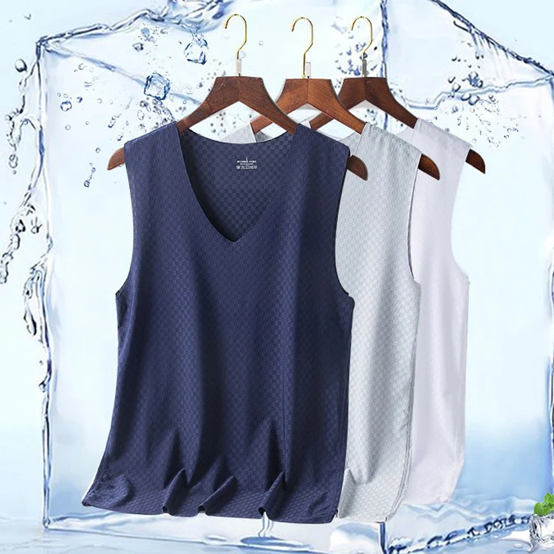 

Men's Breathable Mesh Vest, Men's Ice Silk Quick Drying V-neck Hollow Sleeveless Vest, Wide Shoulder Vest, Fitness And Slimming