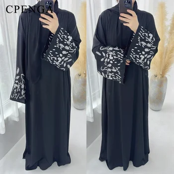2024 Embroidery Kimono Muslim Robe Syari Female Full Length Muslim Outerwear caftan Black Abaya Saudi Arabia dress for women 1