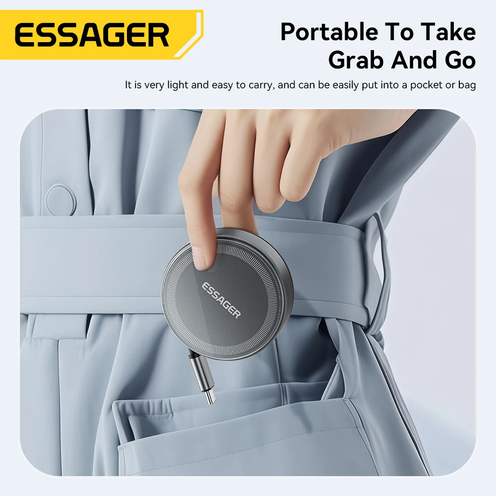 Essager 15W 3 in 1 Magnetic Wireless Charger With 96cm Retractable Type-C Cable For iPhone 16 15 14 13 Pro Max Airpods Watches