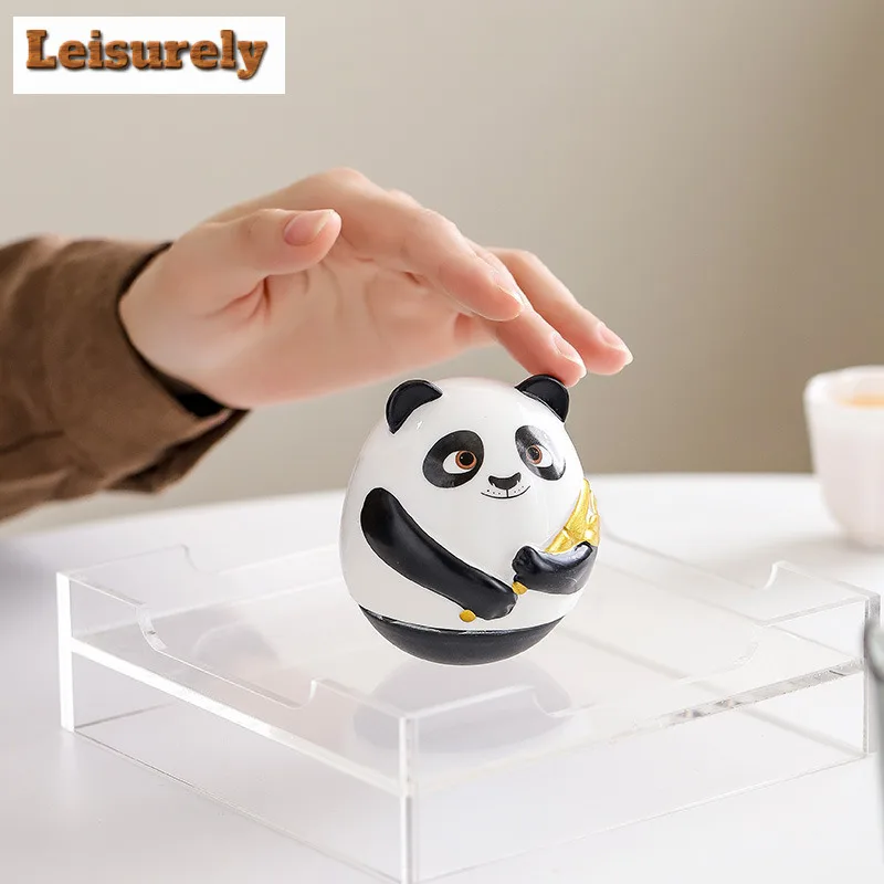 Panda Embracing Bamboo Tumbler Tea Pet Handmade Exquisite Miniatures Tea Figurine Play Toys Tea Statue Ornaments Craftsmanship 