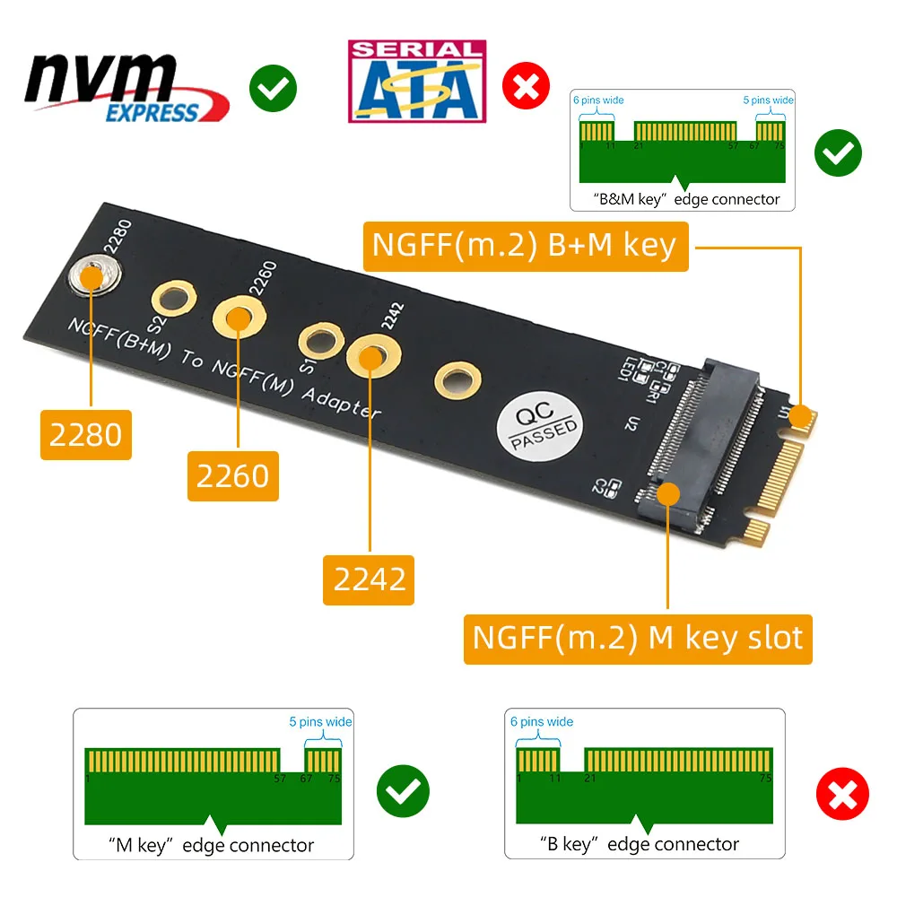 para PCI-E Bus, SSD, Suporta 2242, 2260, 2280 Tipo, Nova Versão