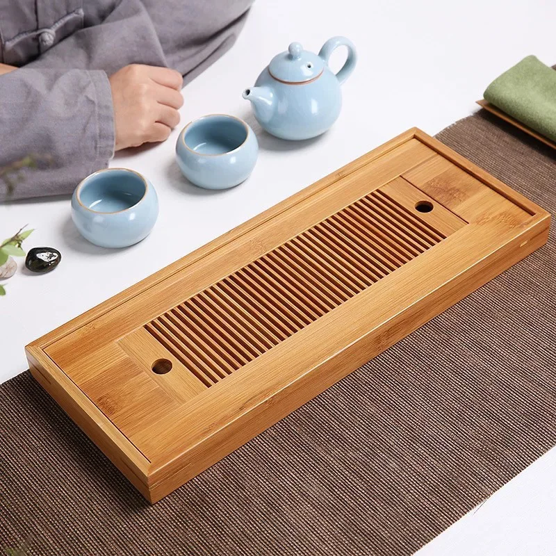 Tea Tray Tea Set Chinese Bamboo Tea Tray Set Drainage Water Storage Kung Fu Tea Drawer Board Household Board Room Table 25*14*3.5cm
