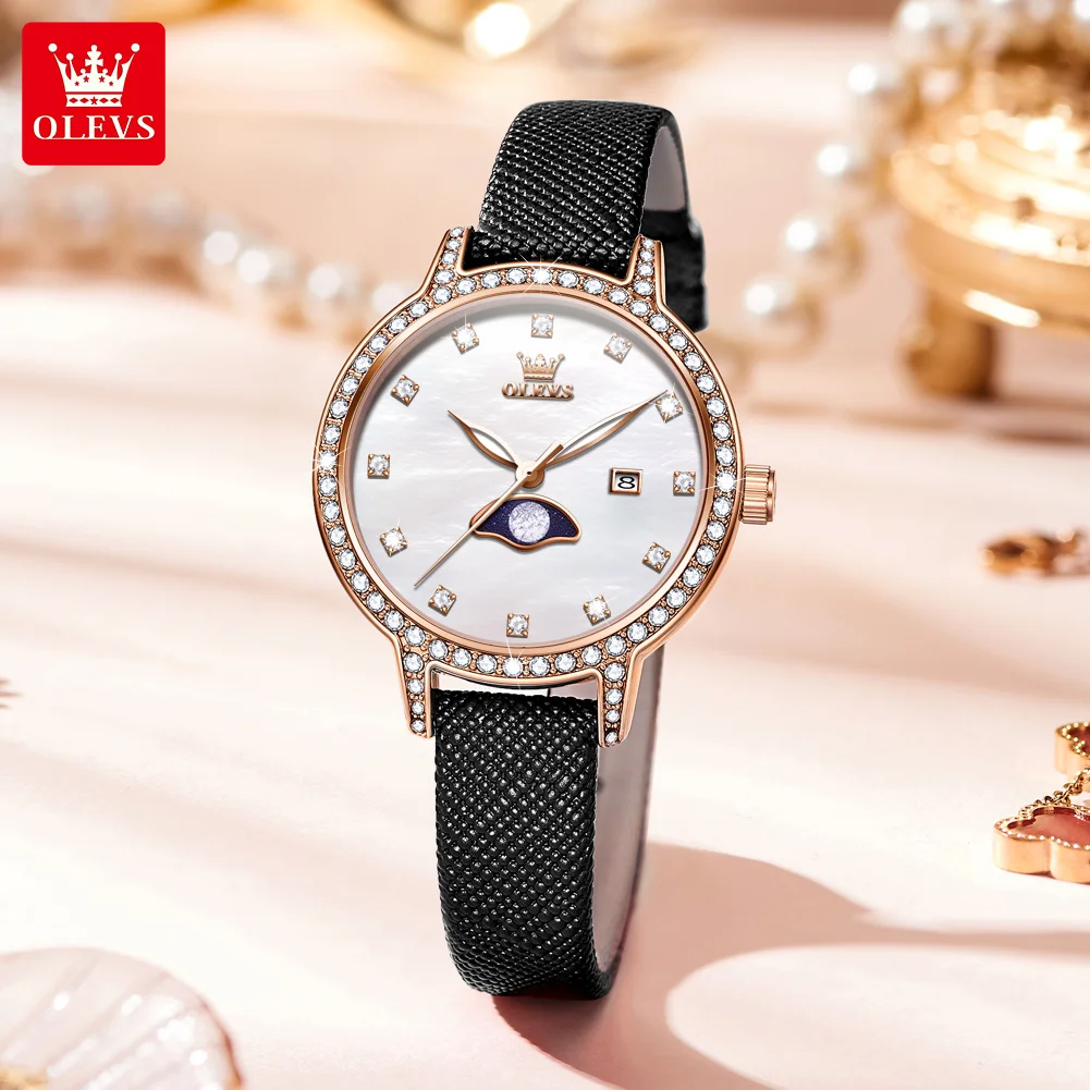 OLEVS Brand 2024 New Fashion Small Dial Quartz Watch Women Luxury Leather Waterproof Calendar Womens Watches Relogio Feminino
