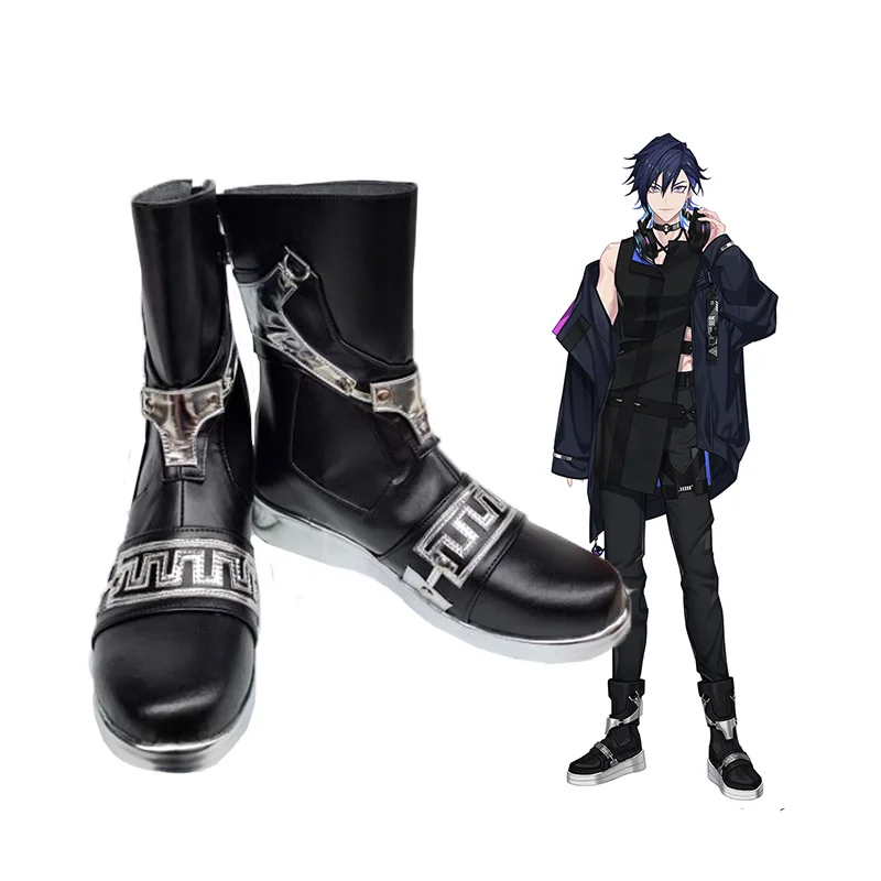 

Vtuber Noctyx Yugo Asuma Cosplay Shoes Boots Anime Game Halloween Women Men Pu Leather Black Shoes