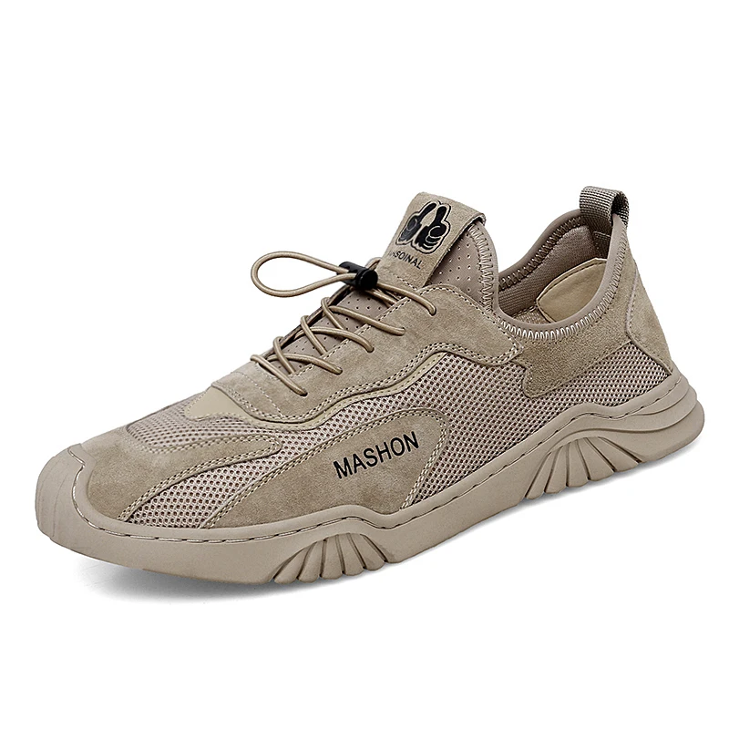 

Genuine Leather Welt Sewing Mesh Men's Shoes Outdoor Lace Up Breathable Men's Leather Shoes Slip Resistant Men's Casual Shoes