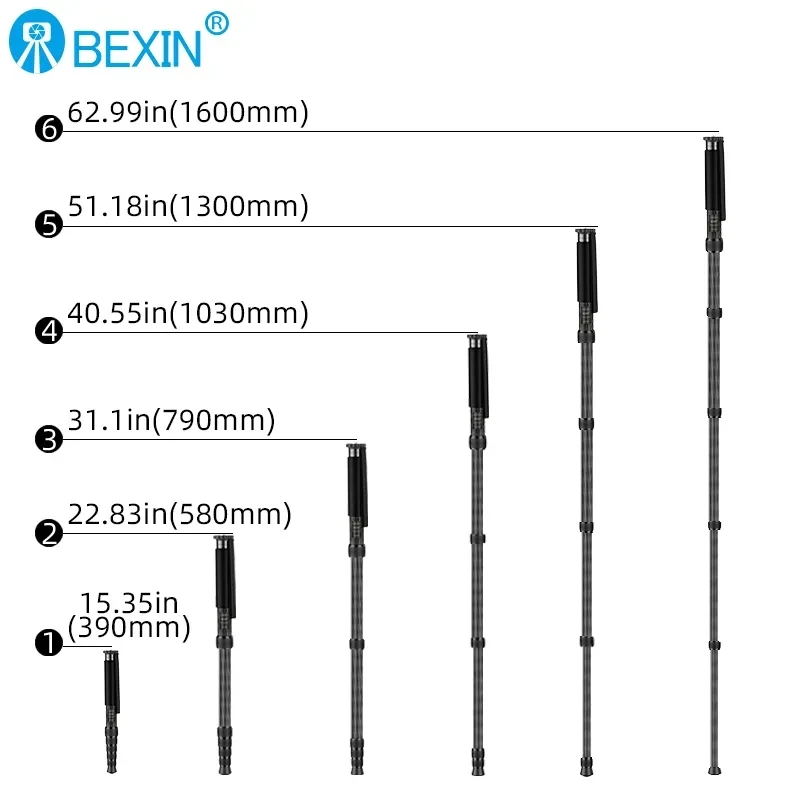 BEXIN P306C 전문 탄소 섬유 모노 포드 디지털 SLR 카메라 비디오 사진을위한 경량 휴대용 여행 모노 포드 스탠드