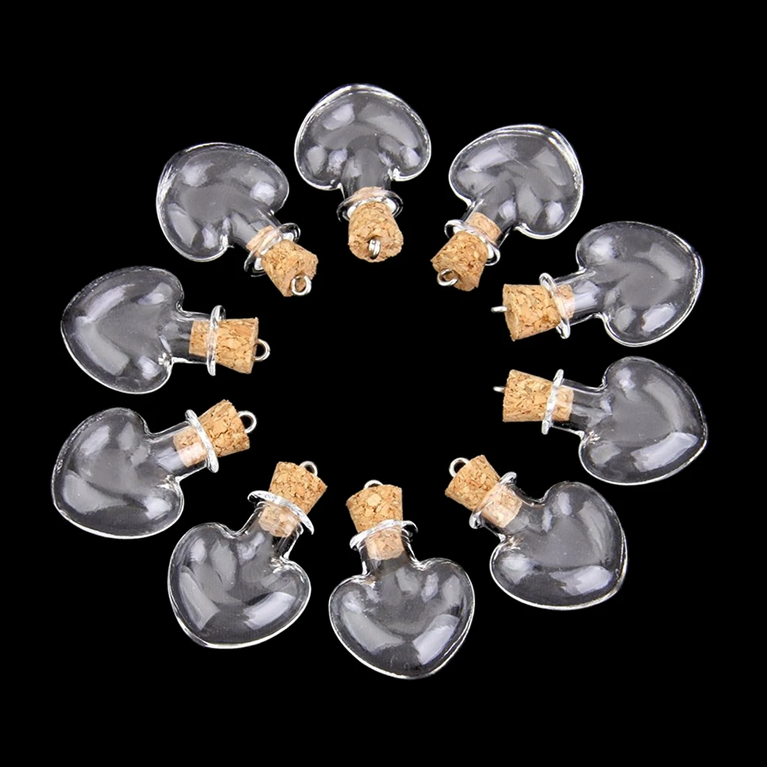 10pcs glass cork bottle glasses ampoules wool bottle pendants heart form glass cork pendants