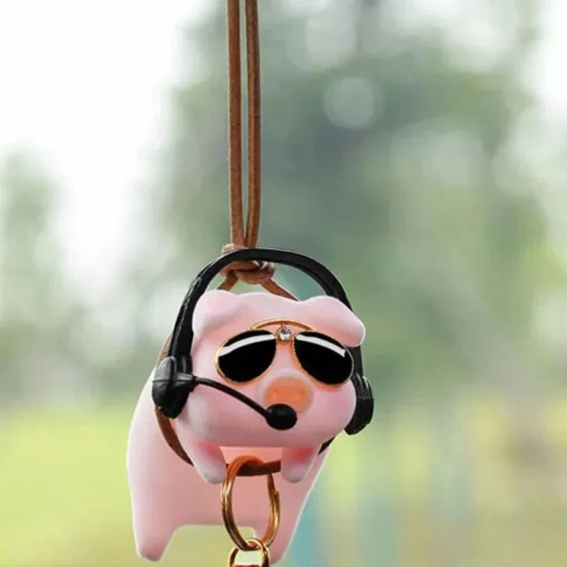 Cute Pig with Glasses Car Pendant Auto Rearview Mirror Pendants Swing Pig Coche Interior Decoraction Accessories Creative Gift