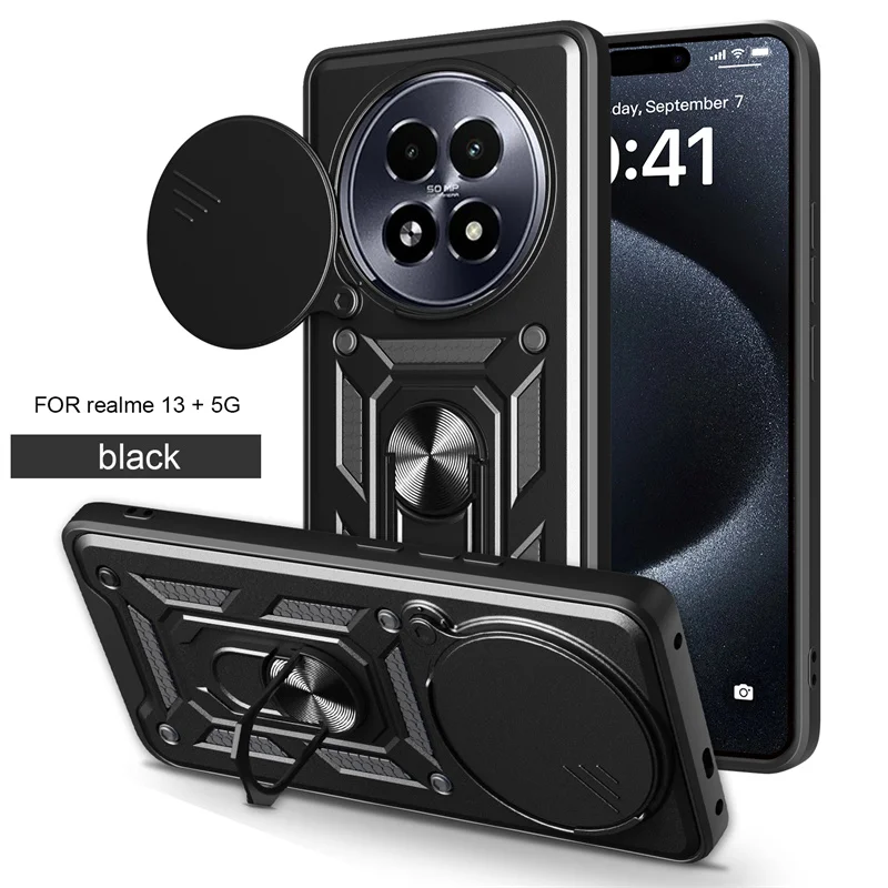 Sleek Slide Lens Armor Phone Case with Magnetic Ring Holder
