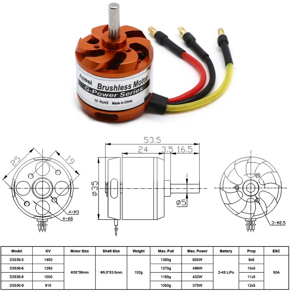 Moteur Brushless DYS D3536 910-1450KV pour Drone RC Multirotor