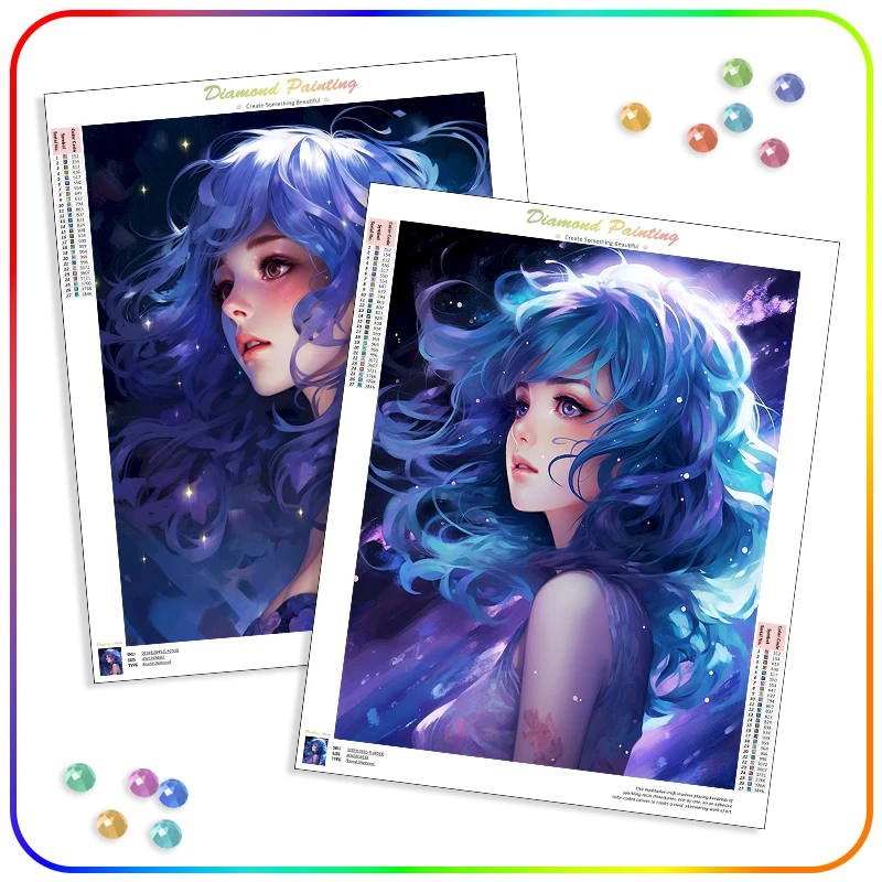 

SDOYUNO Diamond Painting Diy Kit Blue Purple Girl Black Handmade Art Diamond Mosaic Paintings Full Round Drill Home Decor