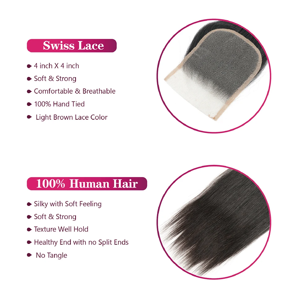 Ombre Straight Bundles With 4x4 Lace Closure Free Part Virgin Remy Human Hair Ombre 3 Tone Human Hair Extensions 12A Grade