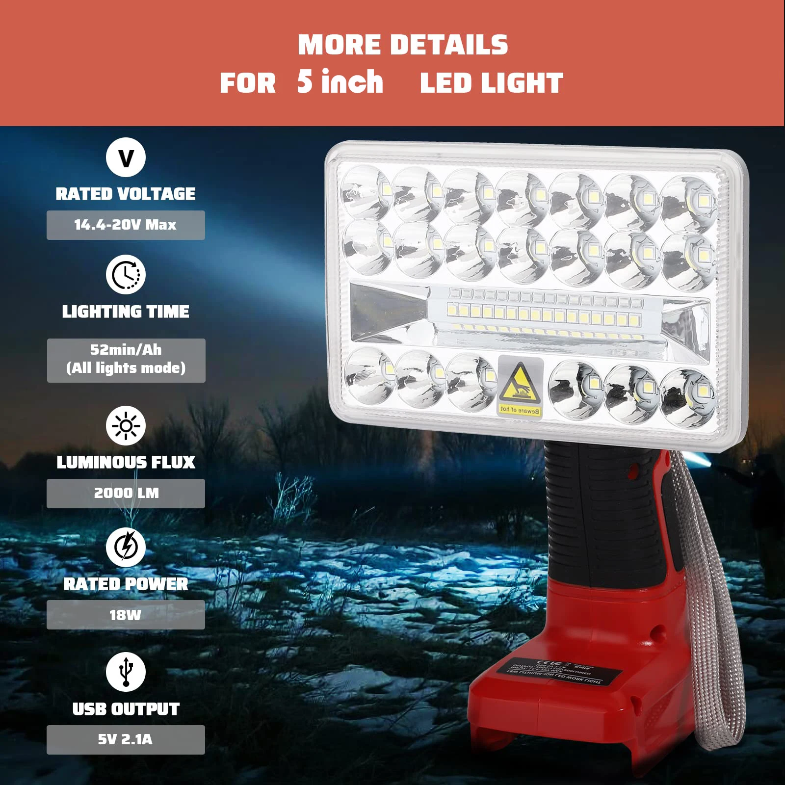 2000LM 18W Lantern Lamp 5 Inch Cordless LED Work Light For Makita/Dewalt/Milwauk