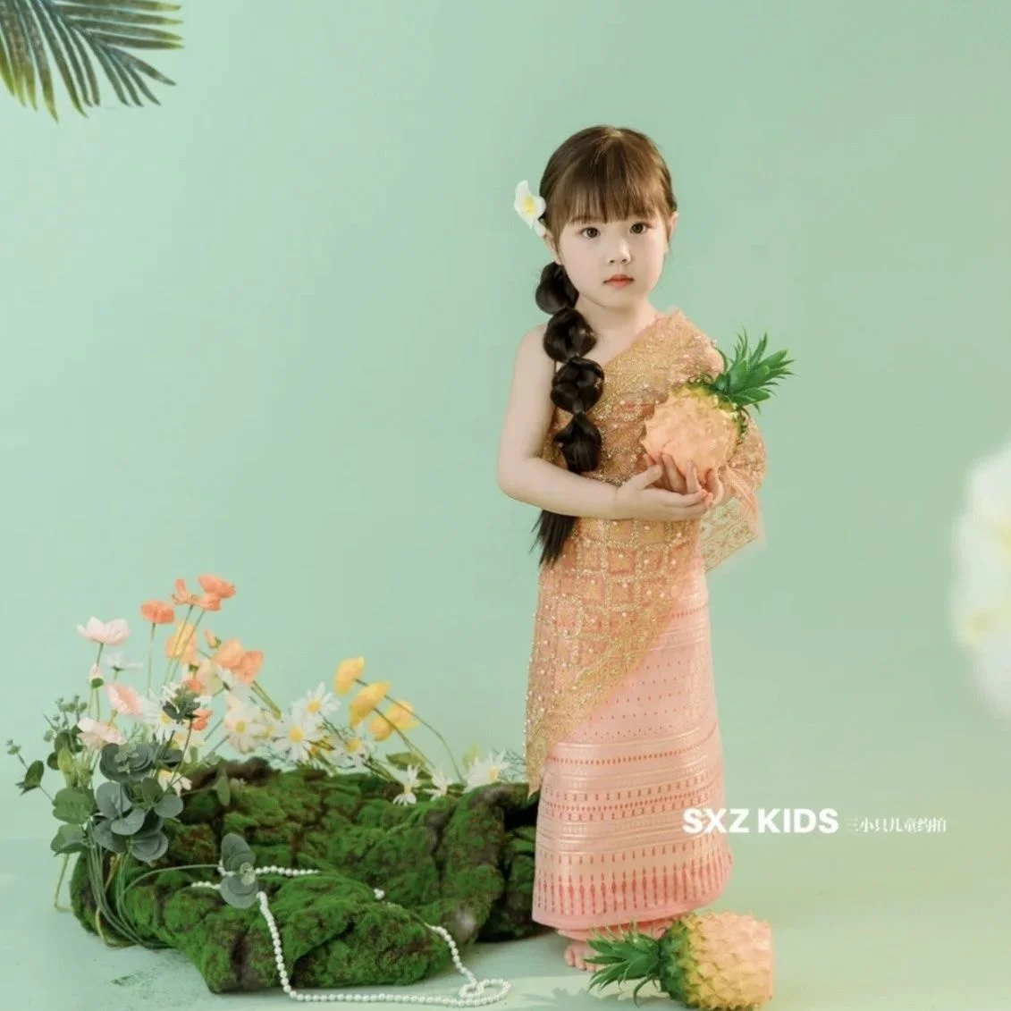 Thailand Myanmar children Dai clothing set Thai Traditional Clothing girl Stage Performance National Outfit Ethnic Costume thai style skirt