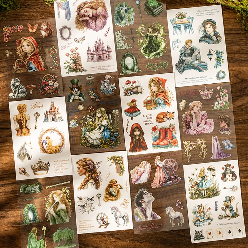 18pcs Fairy Tale Sequel Series Fairy Tale Theme Dual Material Die Cut Sticker Book Handbook Collage DIY Scrapbook Envelope Card