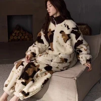 Pajamas Women's Autumn and Winter New Flannel Loungewear Coral Fleece Thickened Fleece Polka Dot Zipper Warm Clothes Set - Image 2