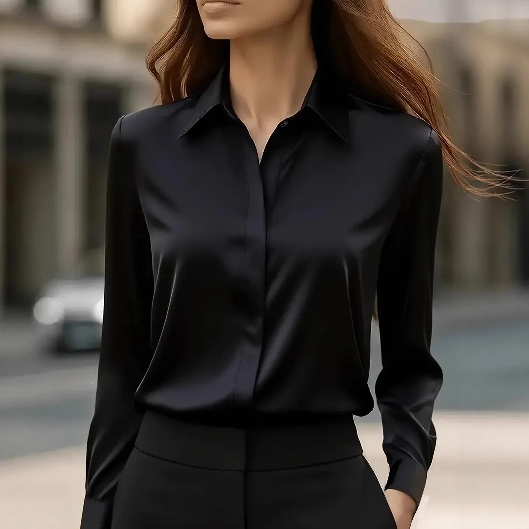 Women Long Sleeve Button Blouse for Work and Autumn