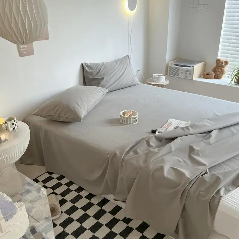 Solid Simple Sheets Household Bedroom Universal Skin-friendly Bedcover Washable Adults Students Bedding Thicken King Queen Size 4