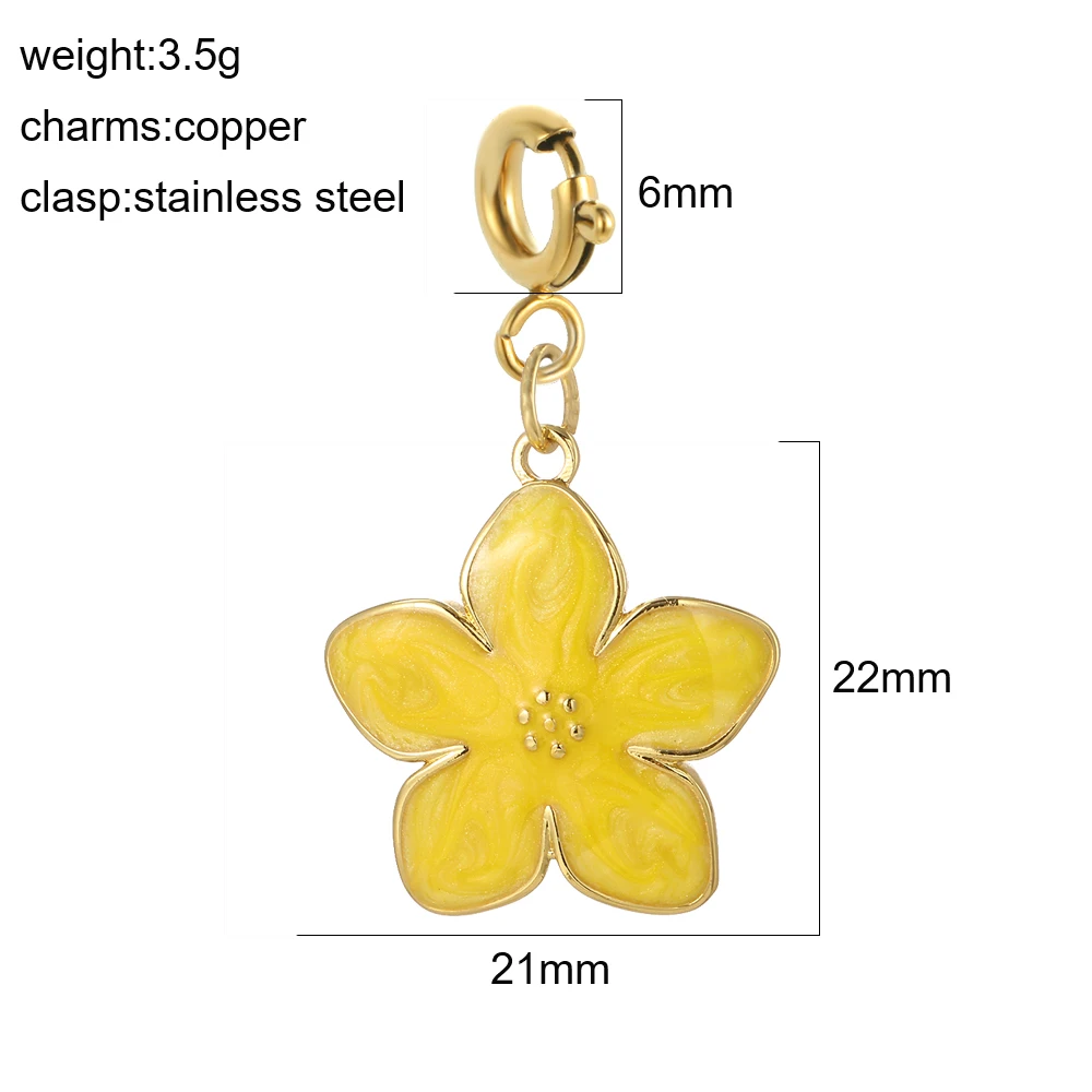 3 Stück 6 mm Edelstahl-Federschnalle, modische Emaille, niedliche Blumen-Charms, Pflanzen-Anhänger, CZ, DIY-Schlüsselanhänger, Halskette, Zubehör – Detail 25
