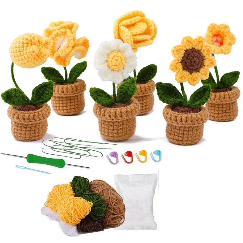 Crochet Knitted Sunflower Kit Sewing Package For Beginner Adult Handmade DIY Craft Crocheting Supplies Tool Girls Gift