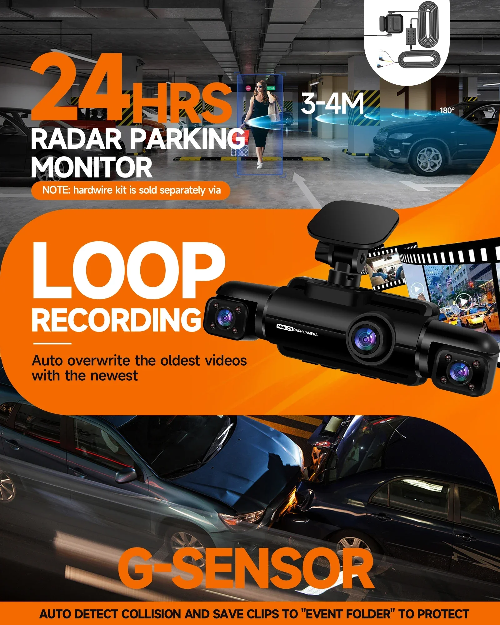 2025 3K 4채널 대시캠 4K WiFi GPS 차량용 대시캠 전후방 카메라