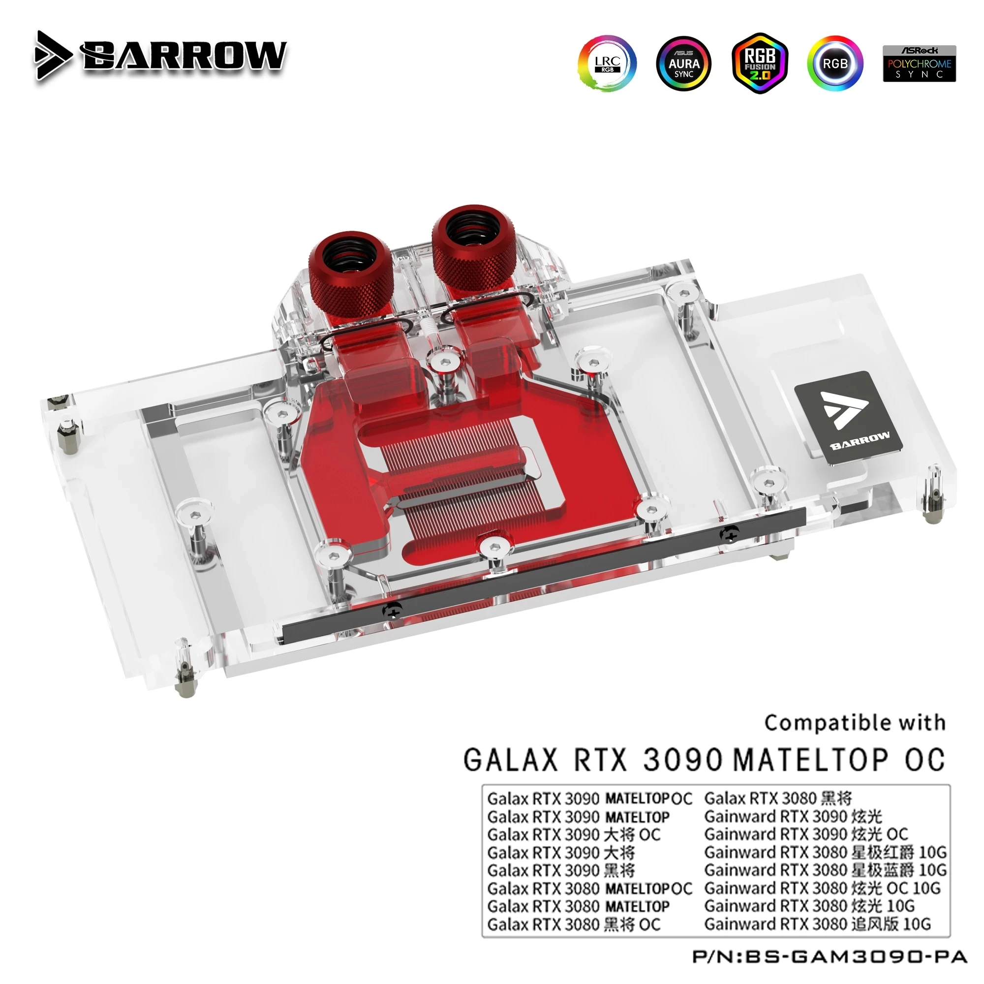 

Barrow 3090 3080 GPU Water Cooling Block for GALAX/GAINWARD RTX 3090/3080,Full Cover 5v ARGB GPU Cooler,BS-GAM3090-PA