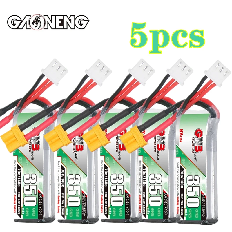 

5PCS GNB 350mAh 70C/140C 2S 7.6V HV Lipo Battery XT30U-F/XT60U-F Plug for Micro RC FPV Racing Cine Whoop Beta FPV Drone Parts