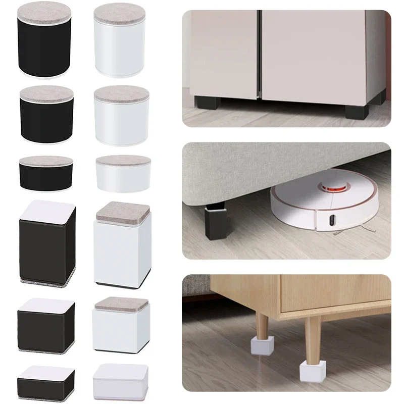 Table Leg Heightening Pad  Shape Round Square Silent and Wear-resistant Protects The Floor Carbon Steel felt EVA Black White