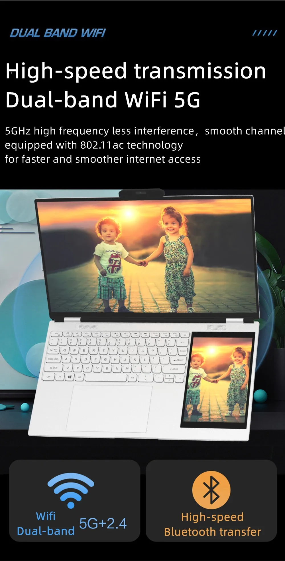 15.6-inch IPS 2K four-sided narrow screen 7-inch IPS Touch screen Dual-screen Laptop Intel N100  256GB 4 Core 4 Thread 3.4GHz 4