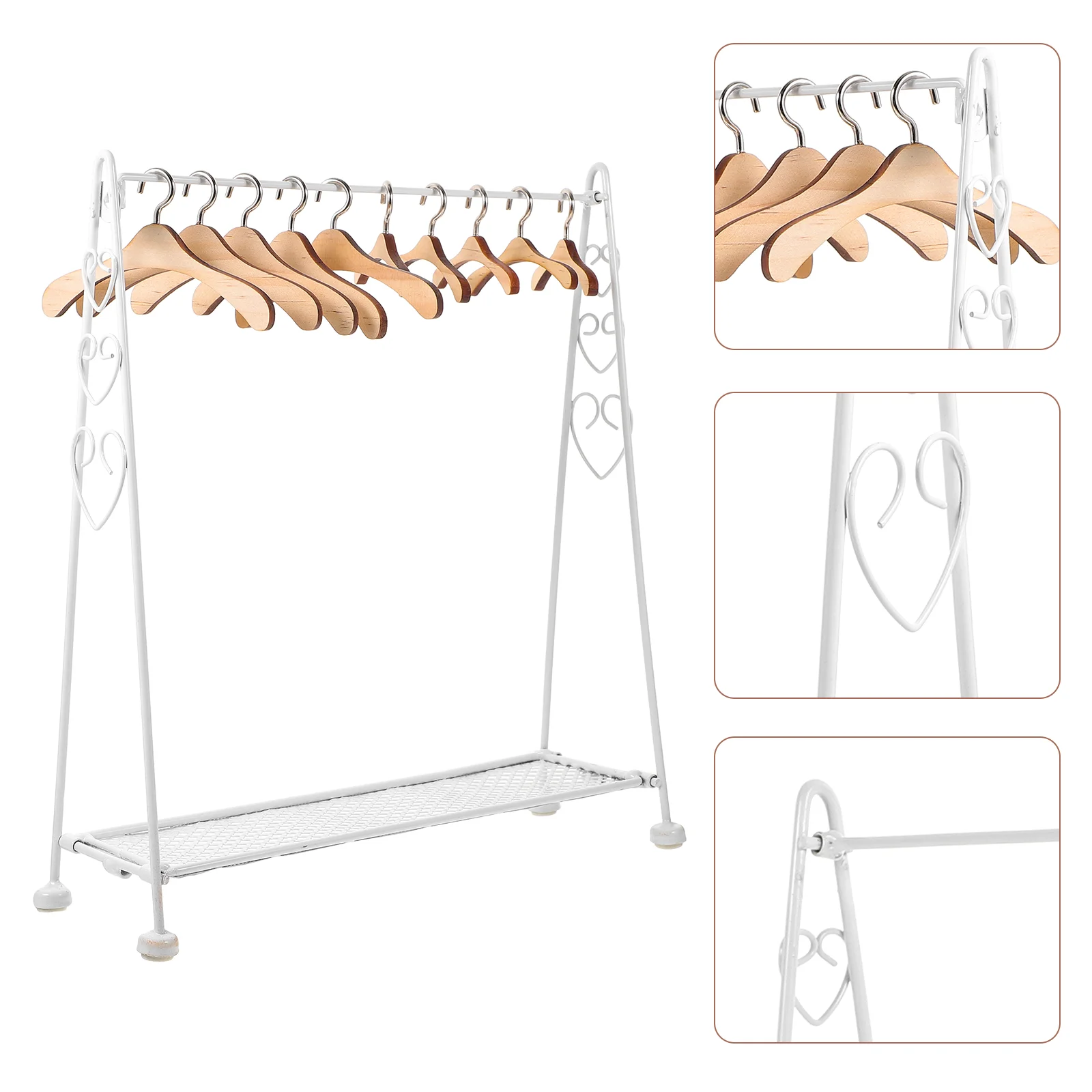 Garment Rack Wood Baby Dolls Miniature Clothes Rack Apparel Clothes Baby Dolls Dollhouse Dress Outfit Wardrobe high quality wood four layer earring jewelry display stand for female pendent ring bracelet jewellery showcase rack organizers