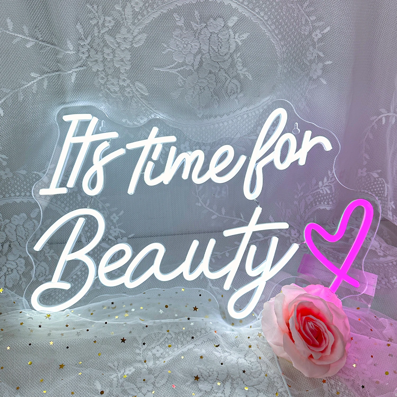

It's Time For Beauty Neon Sign LED Lights Lash Room Decoration Wall Art Neon Light Beauty Lash Salon Studio Wall Decor Signboard