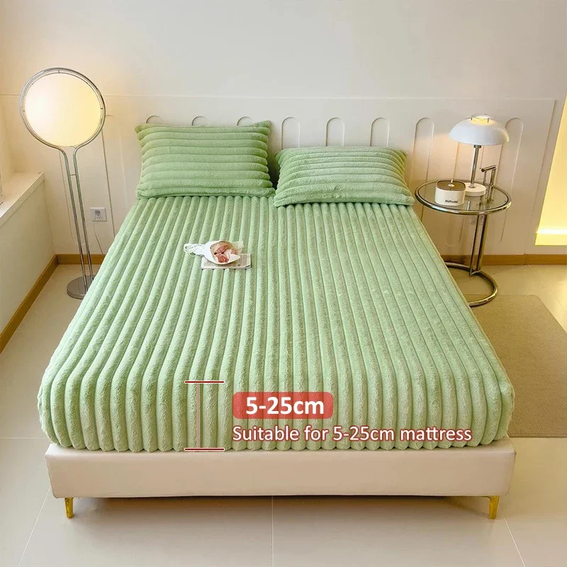 Thicken Plush Mattress Cover Bed Sheet Pad Protector Winter Warm Soft King Queen Quilted Bed Fitted Sheet Decor 90/120/150x200cm 2