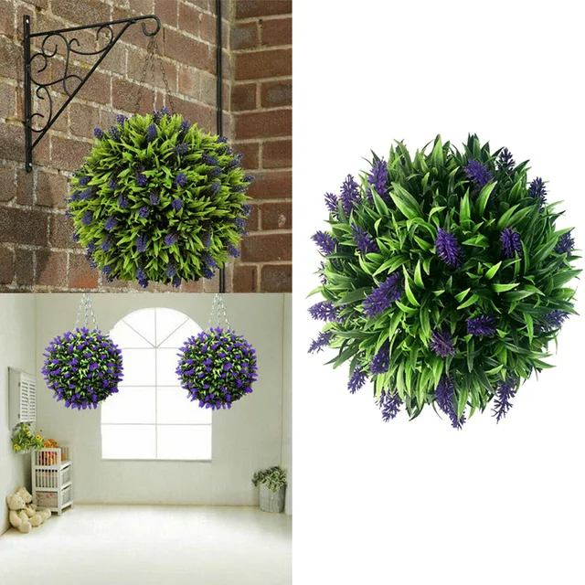 Practical Lavender Topiary Fake Plant Ball Artificial Flower Restaurant Wedding Handicraft 20cm Hanging Basket 6