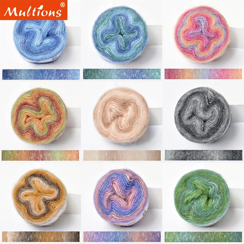 50gRollGradientColorfulMohairMulticolorRainbowYarnLongStaple